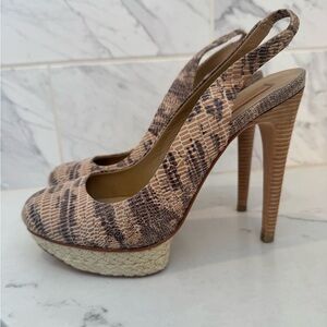 BCBGMaxAzria Beige and Brown Platform Slingbacks